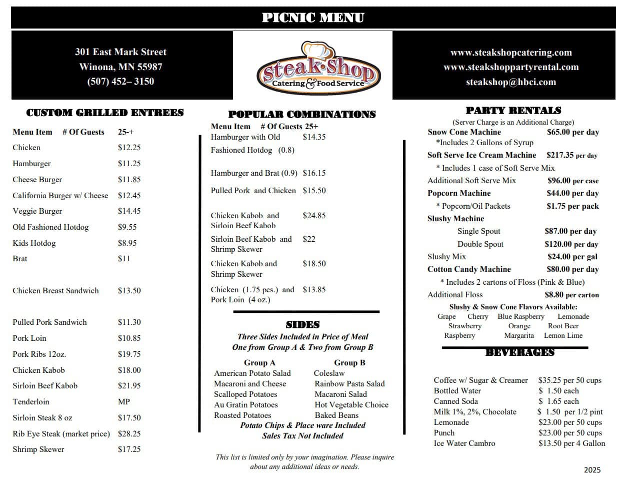 Picnic Menu &Ndash; Steak Shop Catering